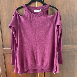 Ramy Brook Plum Cold-Shoulder Knit Wool Sweater